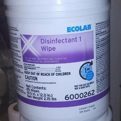 ECOLAB DISINFECTANT 1 WIPES 85 COUNT ORIG $150. ONLY $25. EXTRA FREE BARREL