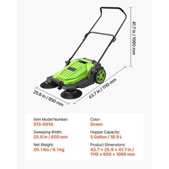 Uimoso Manual Push Floor Sweeper with 25.6″ Sweeping Width for Walk-Behind Use