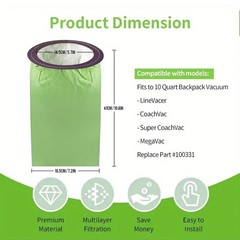 15 Pack 100331 Backpack Vacuum Bags For ProTeam 10 QT Backpack Vacuum Cleaner