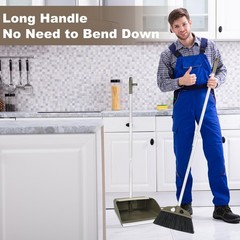 Upgrade Broom with Dustpan Combo Set,48” Long Handle Stiff Green