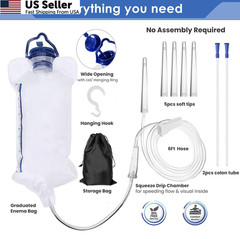 Enema Kit Anal Douche Bag 7Pcs Nozzle Colon Intestinal 1200ml, Clear