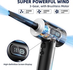 Compressed Air Duster Vacuum Cleaner-100000RPM 4-in-1 -3 Gear Adjustable (New)