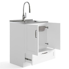 Bowery Hill Contemporary 28″ Laundry Sink Cabinet in White Finish