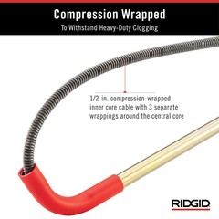 RIDGID 59787 Model K-3 Toilet Auger with Unclogging 3-foot, Stainless, Red