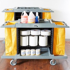 Housekeeping 3 Shelf Cleaning Mop Linen Utilty Cart Hotel Janitor Commercial
