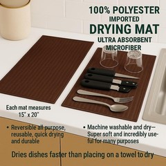2-Pack Microfiber Dish Drying Mats by Dependable Industries 20″x15″, Brown