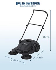 Walk Behind Hand Push Floor Sweeper 25.6″ Width 5 Gallon Waste Container/ NEW