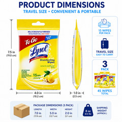 Lysol Disinfecting Wipes To-Go Pack Lemon Scent Travel Size 15 Wipes 3 Pack