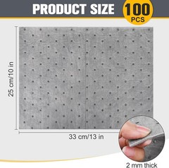 100 Pcs 10×13 Inch Oil Absorbent Pads for Automotive Workshop Spill Control
