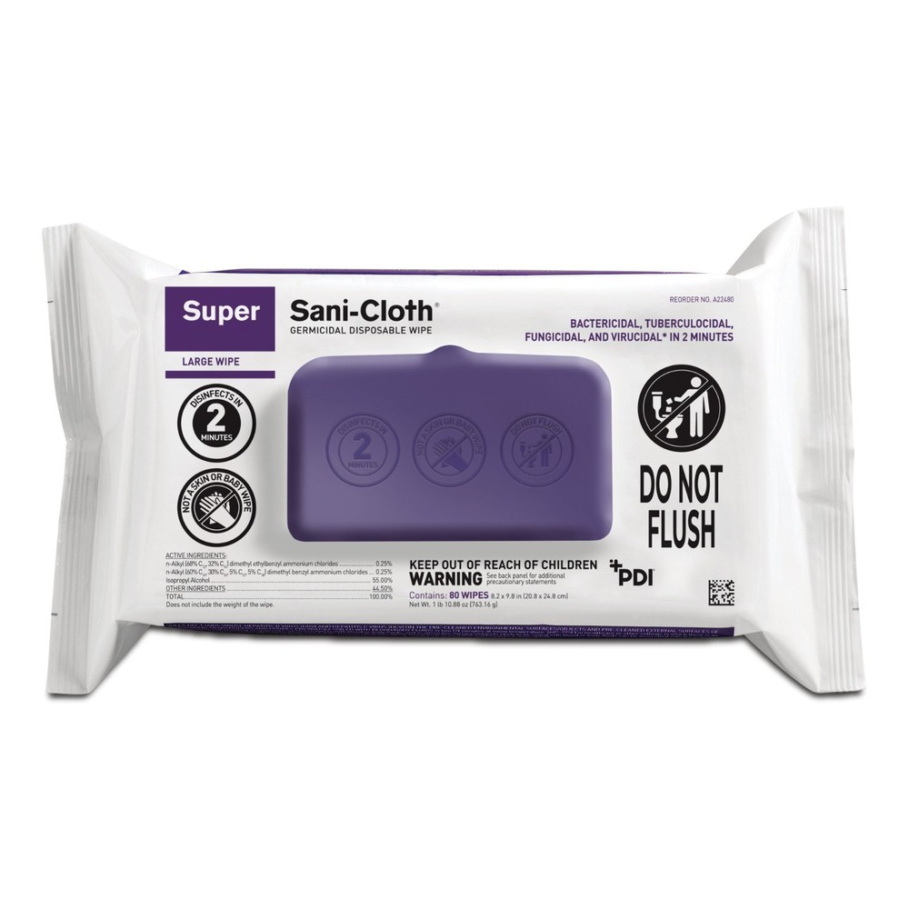 Pack of 9 Super Sani-Cloth® Premoistened Germicidal Manual Pull Wipe 80 Count