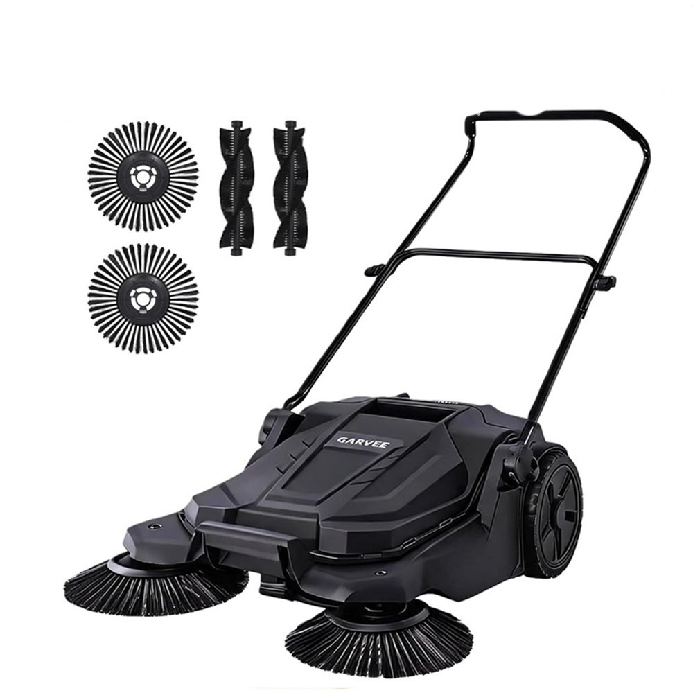 Floor Sweeper Walk Behind Hand Push 25.6 Inch Width 5 Gal Waste Container New