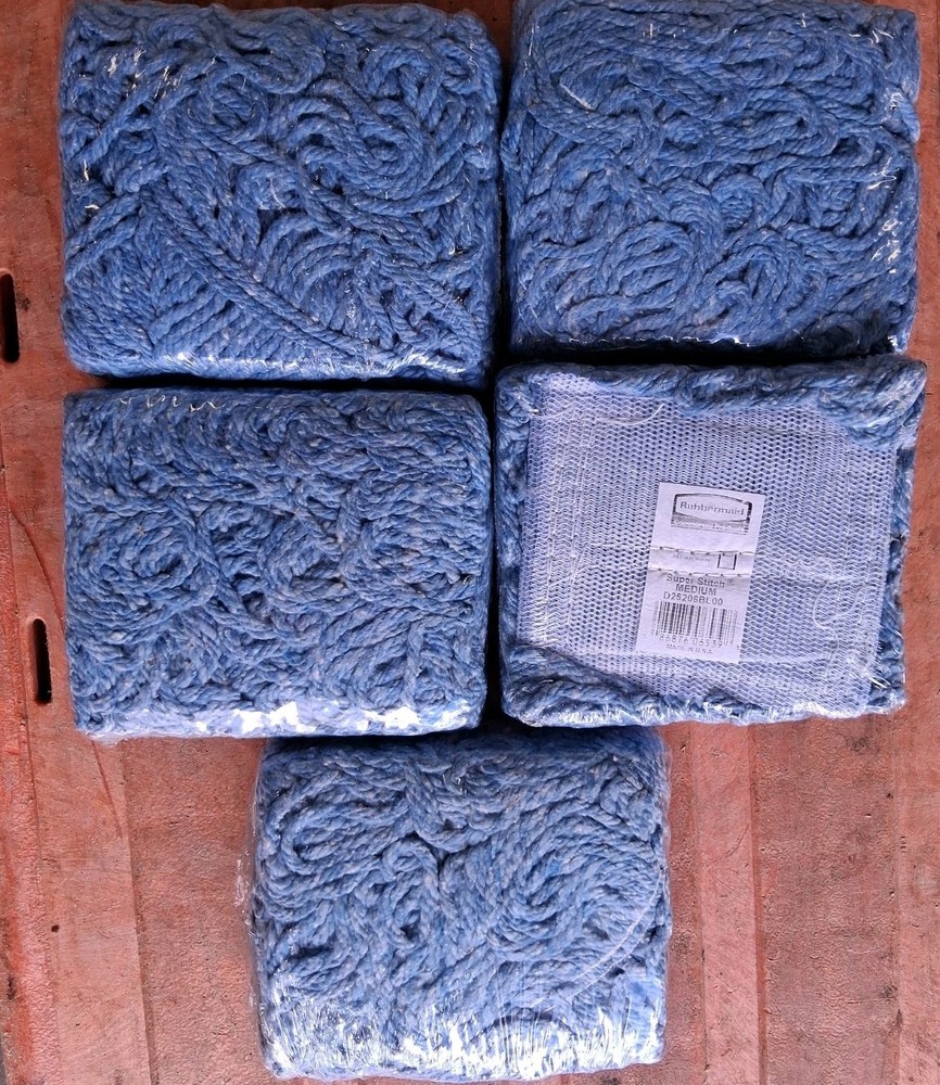 5 Rubbermaid D25206BL00 Super Stitch Blend Medium Blue 5″ Band Mop Heads