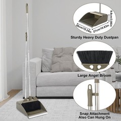 Upgrade Broom with Dustpan Combo Set,48” Long Handle Stiff Green