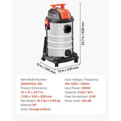8 Gallon Wet Dry Vacuum, 6 Peak HP, Self – Cleaning Dual – Filter, Metal Tank