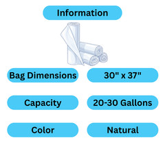 Trash Can Liner Bags 20-30 Gal 500 Pieces 30″ x 37″ HDPE Natural 0.51 Mil