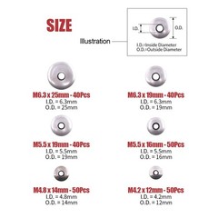 Hilitchi 270-Pcs #6#8#10#12 Stainless Steel Neoprene 4.2 millimeters, Silver