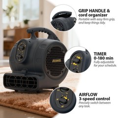 1/4 HP 1100 CFM Industrial Air Mover Blower Fan, High Velocity Floor & Carpet…