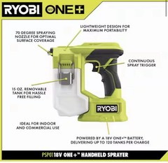 Ryobi 18V ONE+ Handheld Sprayer PSP01B Cordless (Tool Only)
