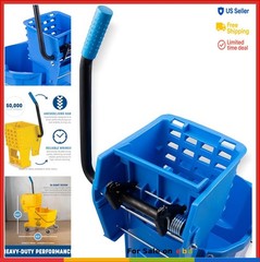Commercial Mop Bucket 26 Quart Side Press Wringer Blue Polypropylene Floor