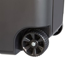Tough 45 Gallon Wheeled Heavy Duty Plastic Garbage Can, Attached Lid, Black