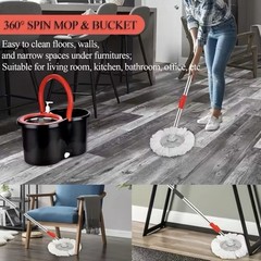 Mop Bucket with Side-Press , Drain, Comfort Handle, includes 3 replacement heads