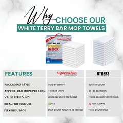 Premium White Terry Bar Mop Cotton Towel – 14 x 17 inch – 10 lbs. Compressed Box
