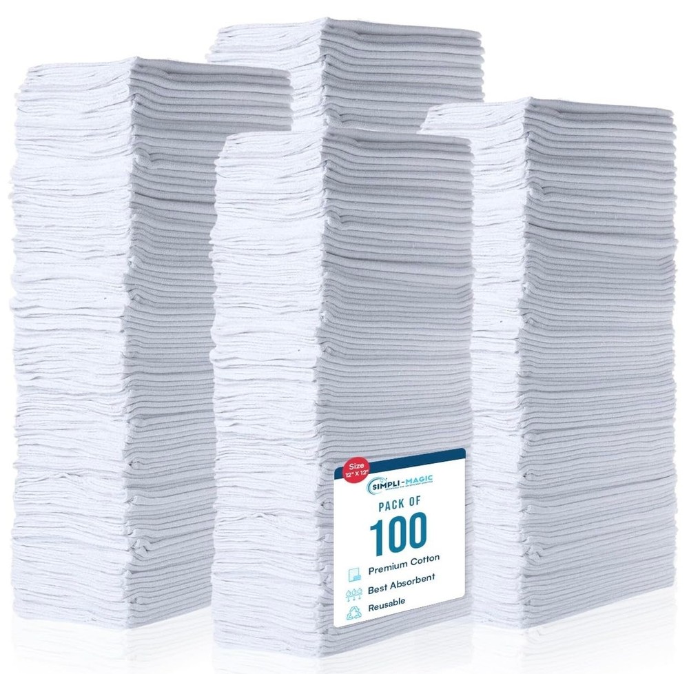 Simpli-Magic Cotton Shop Towels 14″x12″ (100 Pack) – 14″ x 12″, White