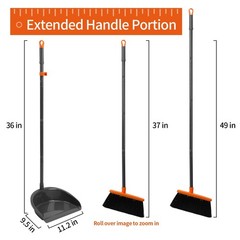 Long Handle Broom with Dustpan Combo Set for Office Home Kitchen Lobby Orange