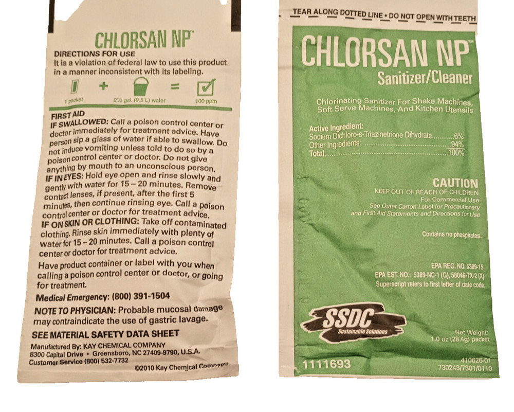 Chlorsan NP Sanitizer / Cleaner Restaurants Commercial Kitchens Qty 25