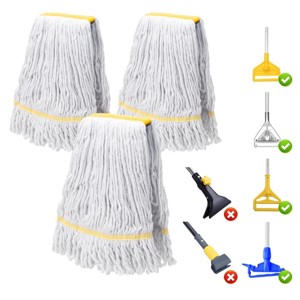 KeFanta 3 Pack Heavy Duty Commercial Mop Head Replacement,Wet Industrial Cott…