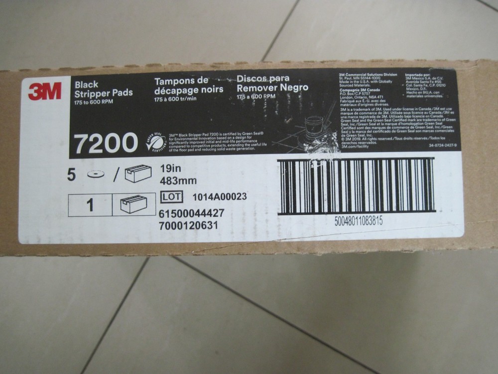 3M Stripper Floor Pad 7200, 19″, Black – Includes five pads.