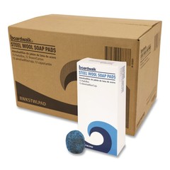 Boardwalk STWLPAD 3 in. x 2.5 in. Steel Wool Soap Pads – Blue (12 BX/CT) New
