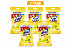 Lysol Disinfecting Wipes To Go 5 Pack 15ct Lemon Lime Travel Size Kills 99.9%