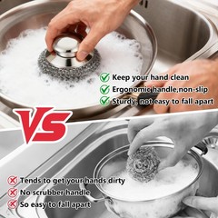 Steel Wool Scrubber, 4-Pack Stainless 1 Handle+3 Pads, Silver-gray