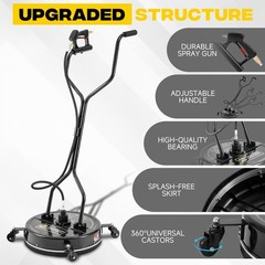 PWACCS 20″ Pressure Washer Surface Cleaner with 4 Wheels and 20 Inch, Black