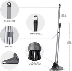 MR.SIGA Upright Pan & Broom Set, Synthetic Bristles, Plastic Dust Pan