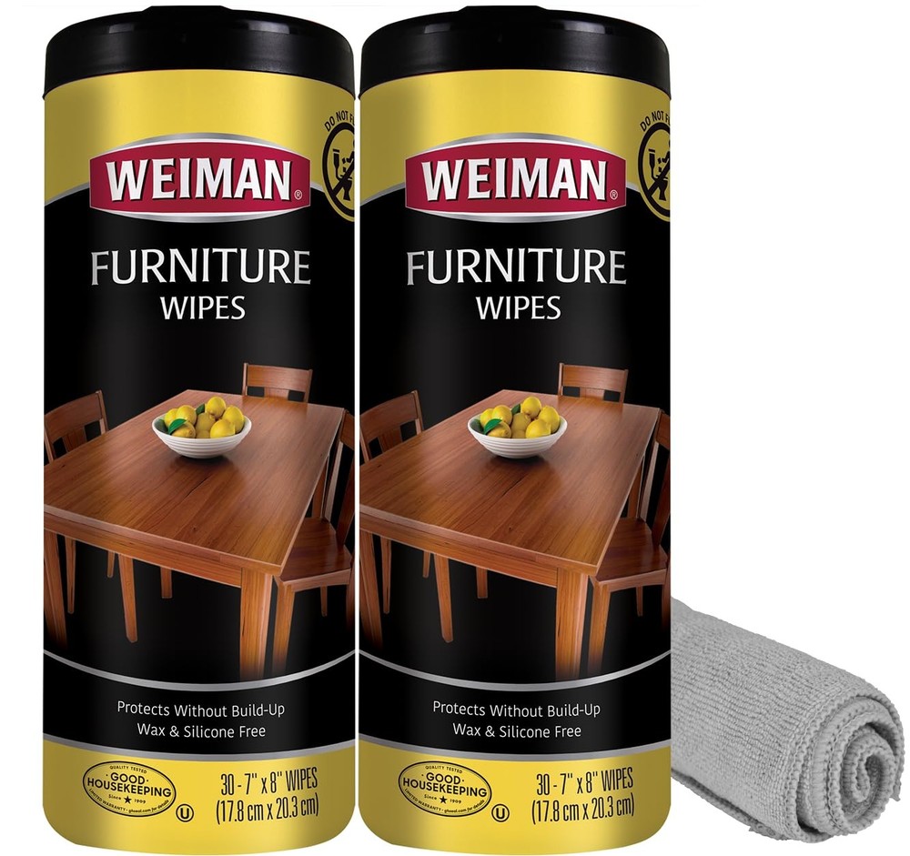 Weiman Wood Polish and Cleaning Wipes, For Furniture 20 Count (Pack of 3)
