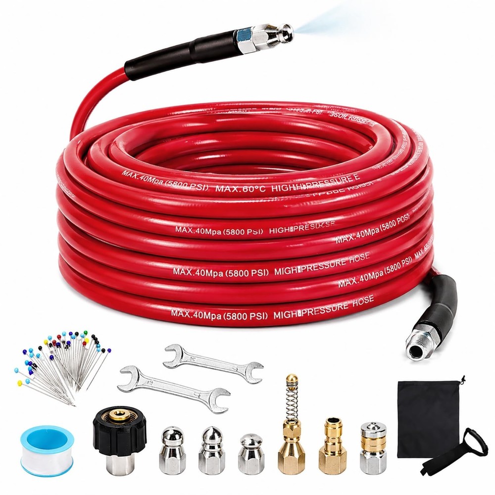 Sewer Jetter Kit for Pressure Washer, 50FT 5800 PSI Drain Cleaner Hose with 1…