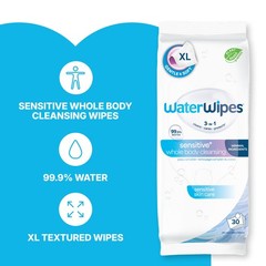 WaterWipes Sensitive Whole Body Cleansing Wipes, 30 Count (Pack of 24), white