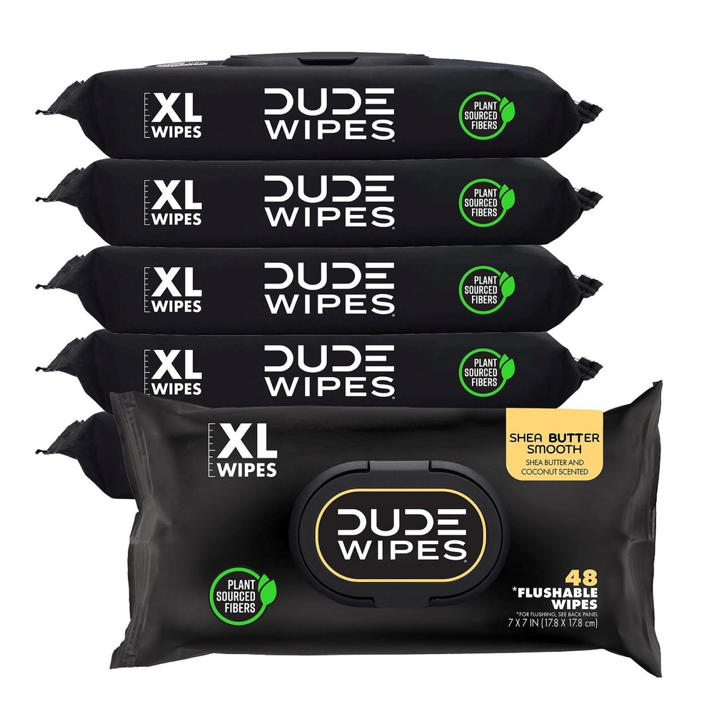 DUDE Wipes – Flushable – 6 Pack, 288 Count 48 (Pack of 6), Black
