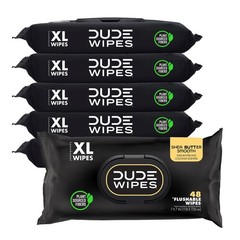 DUDE Wipes – Flushable – 6 Pack, 288 Count 48 (Pack of 6), Black