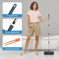 Scrub Brush with Long Handle, Floor Squeegee Broom for Gray