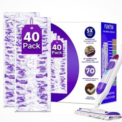 Funtin Power Mop Pads for Swiffer PowerMop, Unscented 40 Packs, White-purple