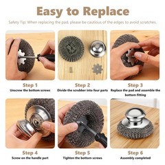 Steel Wool Scrubber, 4-Pack Stainless 1 Handle+3 Pads, Silver-gray