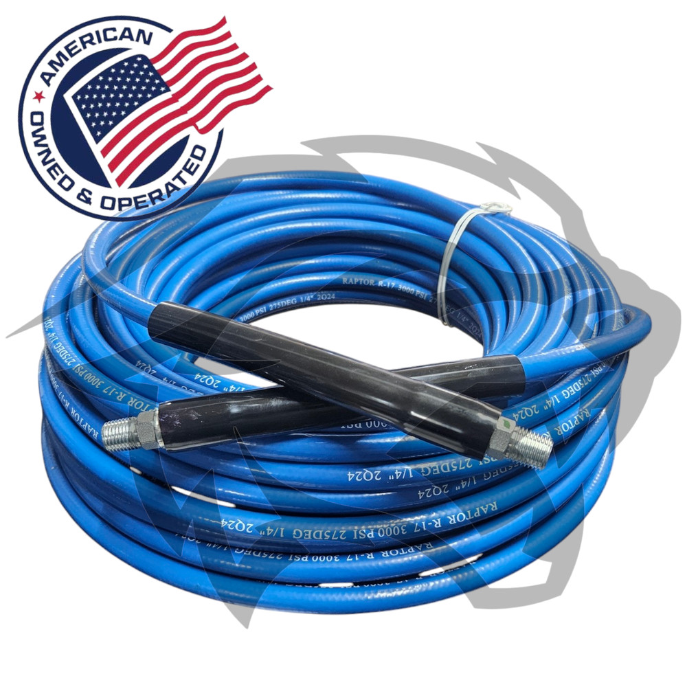 1/4″ x 100′ Blue Carpet Cleaning Solution Hose 3000 PSI Steel Braided