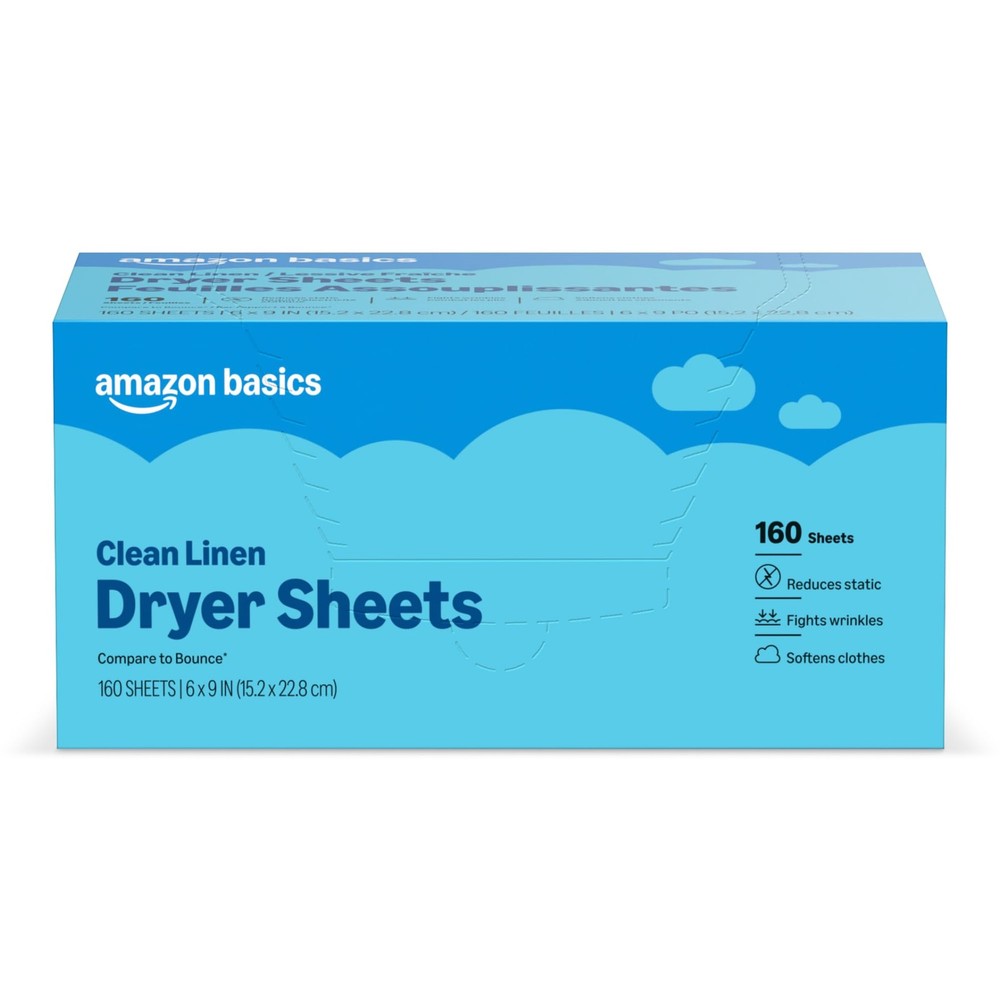 Amazon Basics Dryer Sheets Laundry 1 Count (Pack of 160), white, off white