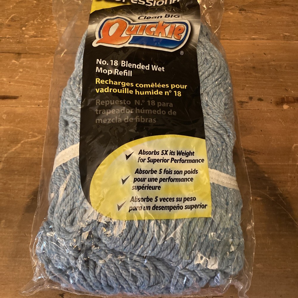 New Professional Clean Big Quickie Blue Blended Cotton #18 Wet Mop Refill Sealed
