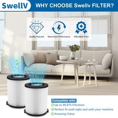 SwellV VF4000 Replacement Filter, Compatible with Standard Wet/Dry Vac 2-pack