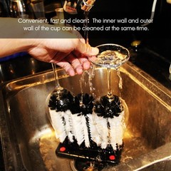Glass Washer Brush Cleaner – 3 Brushes per Base Medium, White, Black