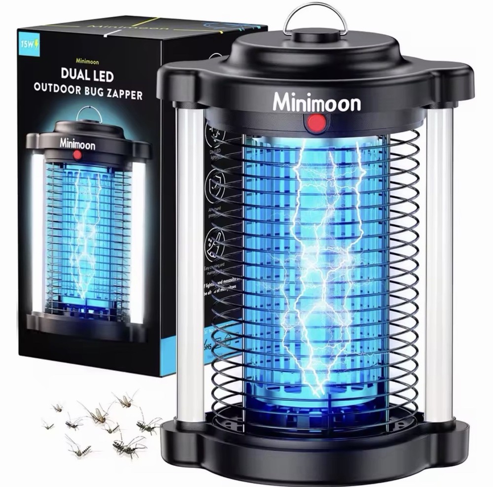 Minimoon Dual LED Outdoor Bug Zapper 15W 4200V Corded Electric Portable